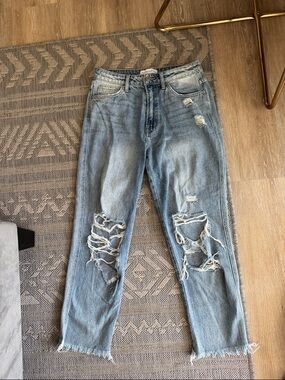 Flying Monkey High Waisted Cropped Jeans with Rips